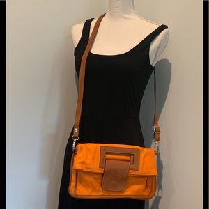 Orange and Italian brown leather crossbody/clutch